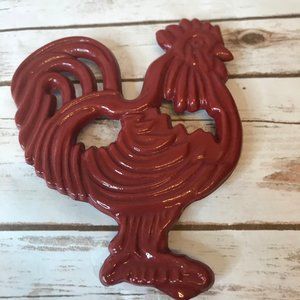 Red Enamel Cast Iron Rooster Trivet